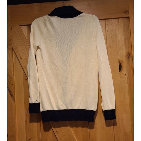 Tommy Hilfiger Womens Size M Cardigan Sweater Button Front Cream Blue - Picture 2 of 12